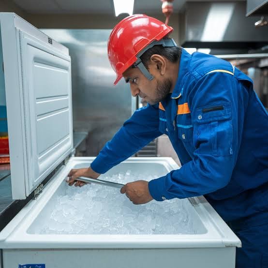 Freezer repair Abilene TX technician checking a chest freezer
