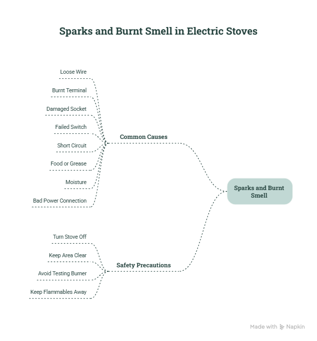 Electric stove sparks or burnt smell repair infographic